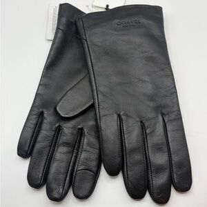 Coach Black Leather Embossed Tech Gloves Women Size Medium NWT